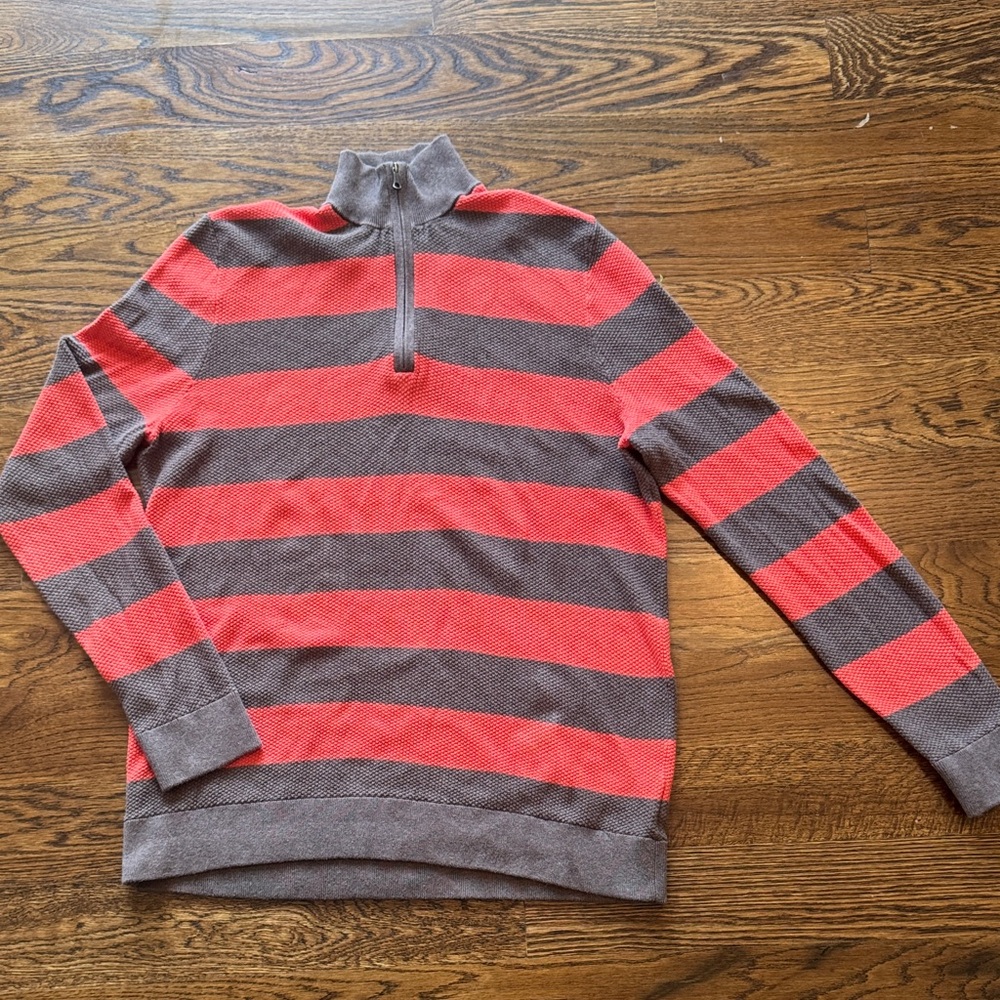 Brooks Brothers Orange Taupe Quarter Zip-Up Sweater